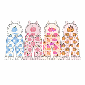 Combinaison-pantalon longue à volants pour enfants, motif floral d'automne, style décontracté, vente en gros, vêtements assortis pour sœurs - Product Image 2