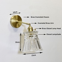 Applique murale vintage en laiton et verre, style luxe léger, avec trois couleurs de lumière et ampoule incluse, pour la décoration de chambre et de salle de bain