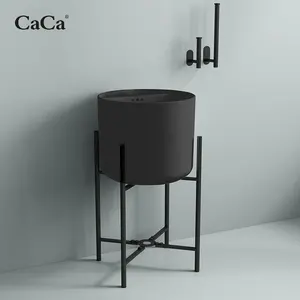 CaCa Customization Color Half Pedestal Bathroom Sink Ceramic Black Wall Hung Wash Basin With Smart Mirror And Cabinet