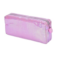 Pochette à crayons personnalisée avec logo, motif fille mignon, hologramme brillant, fleur en appliqué 3D, strass, impression sérigraphique, fermeture éclair