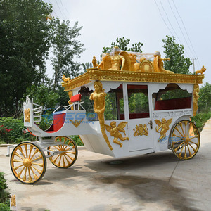 Calèche de mariage électrique sculptée dorée, calèche sans chevaux pour le tourisme, véhicule de tourisme royal électrique - Product Image 2