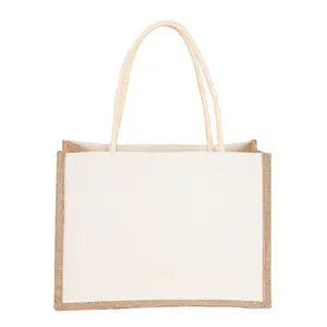 Tas rami belanja tas pegangan ramah lingkungan sampel gratis harga pabrik Logo kustom tas rami putih
