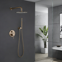 Système de douche pluie mural rond en laiton brossé bronze avec mitigeur pour salle de bain