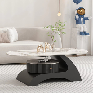 Mesa de centro de tablero de roca de lujo Simple y moderna <span class=keywords><strong>2025</strong></span>, mesa de té ovalada Premium para sala de estar, Hogar, Nueva mesa central de <span class=keywords><strong>Metal</strong></span> - Product Image 3