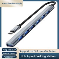 Hub USB de 7 Puertos con 1 Puerto USB 3.0, 6 Puertos USB 2.0 y 1 Puerto USB-C, Aleación de Aluminio, Carga de 5W para Oficina/Escritorio, en Stock