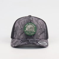 Casquette de performance en tissu éponge à 5 panneaux avec patch en caoutchouc camouflage, personnalisable, vente en gros, casquette d'extérieur unisexe à fermeture snapback, haute performance, très vendue