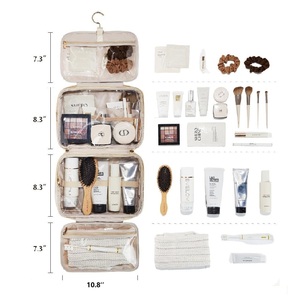 Luxury PU Leather Hanging <b>Makeup</b> <b>Bag</b> 4 <b>Compartments</b> Waterproof Travel Toiletry <b>Bag</b> <b>with</b> Handle - Product Image 3