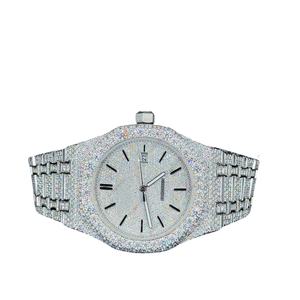 Reloj Mecánico Automático de Lujo con Certificación GIA, Personalizado, Totalmente Blanco con Esfera Árabe, Diamante Moissanite 5A VVS, Oro de 14k - Product Image 1