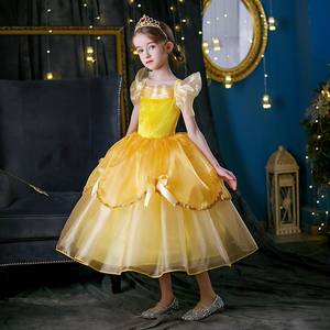 Robe de princesse jaune pour enfants, en maille, pour l'été, inspirée des personnages de films, pour filles, costumes de rôle personnalisés, vente flash MS - Product Image 3