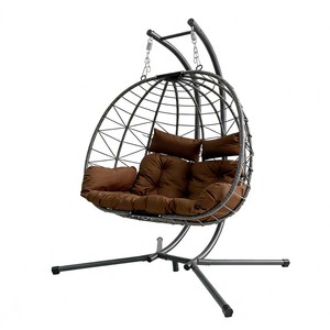Fauteuil <span class=keywords><strong>suspendu</strong></span> <span class=keywords><strong>double</strong></span> moderne en acier avec coussin et support, idéal pour patio, chambre, balcon et jardin (utilisation intérieure/extérieure, marron) - Product Image 6