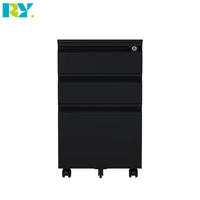 Armoire de classement commerciale en acier à 3 tiroirs entièrement assemblée, design moderne noir avec serrure à clé pour l'école et le bureau à domicile