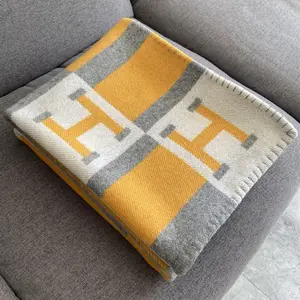 Coperta di lana H-letter personalizzata OEM addensata in inverno caldo pisolino ufficio coperta di lusso H