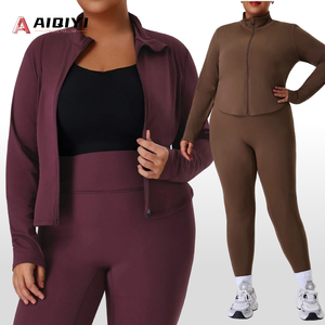 P02526 Vertical Collar Zipper <strong>Chubby</strong> Girls Jacket Yoga Slim-fit Slimming Long-sleeved Spandex/<strong>Nylon</strong> Plus Size Sports - Product Image 1