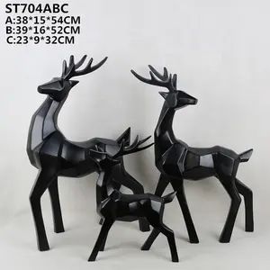 Geométrica animal veado preto branco prata resina escultura