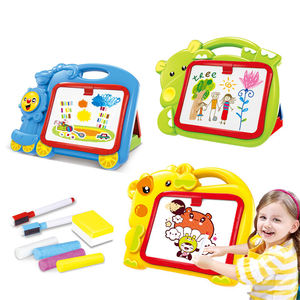 Tableau d'écriture et de dessin double face motif dessin animé (Train, Hippopotame, Vache) – Tableau noir et tableau blanc – Jouet éducatif pour l'éveil des enfants – Cadeau pour enfants - Product Image 1