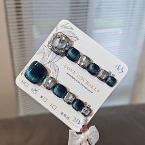 12 <span class=keywords><strong>Uñas</strong></span> Postizas Acrílicas <span class=keywords><strong>Cortas</strong></span>, Cuadradas, Estilo Ojo de Gato, Hechas a Mano, Desmontables, con Pegamento - Product Image 4