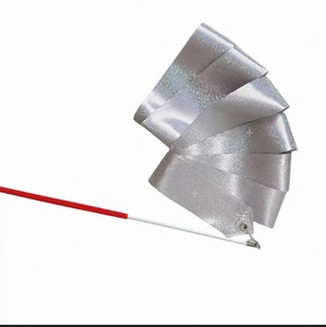 Ruban de danse holographique scintillant argenté en gros avec poignée pour performance scénique - Product Image 3