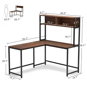 L shape student modern study station desk office furniture With Shelves