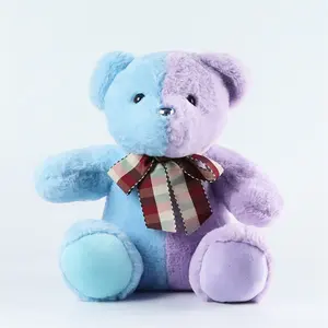 new wholesale style design hot-selling 20 25 and 30cm two-tone double color stuffed plush teddy bear doll with bowknot