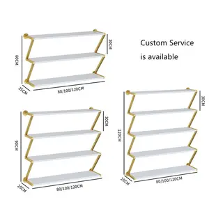 Platzsparende Luxus Schuh geschäft Möbel Gold Metall Wand schuhe Display Stand Rack Regal für den Einzelhandel