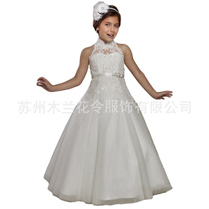 ML001 AliExpress para Comercio Exterior, Vestido de Novia para Niñas Europeas y Americanas, Vestido de Encaje para Cumpleaños, 100% Algodón, Estilo Capilla - Product Image 5