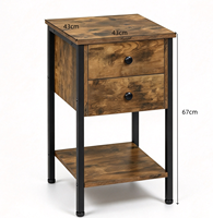 Table de chevet rustique à 2 tiroirs, table de chevet industrielle avec étagère de rangement ouverte, table d'appoint en bois et métal pour chambre à coucher
