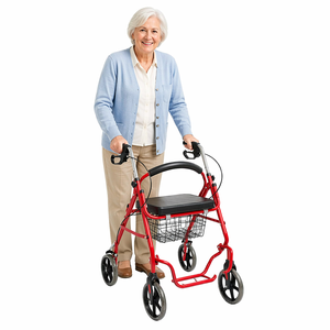 Deambulatore Pieghevole in Acciaio con Seduta, Chiusura Istantanea, Leggero, Rosso/Nero, Ausilio per la Deambulazione Portatile per Anziani, Ortopedico - Product Image 1