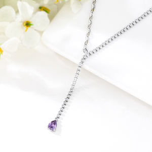 925 שרשרת טניס כסף זירקוניה כסף עם אבן חן סגולה, שרשרת טופר עבור נשים לחתונה או מתנה - Product Image 6