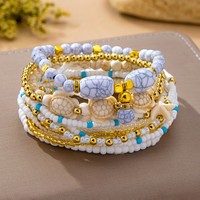 Bracelets en perles de riz bohèmes, chaîne en acrylique, écaille de tortue, pour femmes, bracelet élastique fait main, bijoux, cadeau