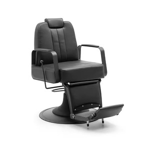 Fauteuil de Barbier Hydraulique Moderne en Similicuir Noir avec Repose-Pieds Réglable et Base Ronde – Mobilier Commercial pour Salon - Product Image 1