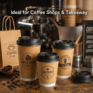12oz Double Wall Eco-Friendly Food Grade Paper <b>Cup</b> for Hot Coffee Drinks Custom Printed <b>Disposable</b> Biodegradable Take Away Lid - Product Image 4