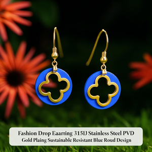 Pendientes de Moda para Mujer SmileJoyas, Diseño de Flor Azul, Acero Inoxidable 316L con Baño de Oro PVD, Resistentes y Sostenibles - Product Image 3