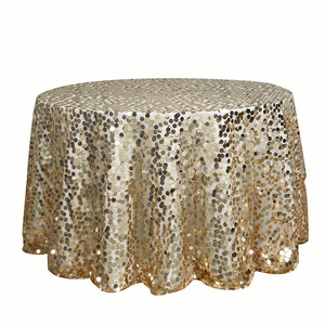 Haute qualité <span class=keywords><strong>luxe</strong></span> 18mm grand Sequin fête <span class=keywords><strong>de</strong></span> mariage nappe ronde 120 pouces broderie Sequin or Table couvre - Product Image 6
