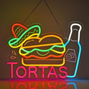 Tortas Neon <b>Sign</b> Mexican Restaurant Kitchen LED Decorative Light Colorful Acrylic Wall Ambient Light Shop <b>Sign</b> Indicator Light - Product Image 1