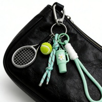 Gantungan Kunci Tenis Warna Hijau Mint yang Dapat Disesuaikan, Aksesori Tas Bergaya Preppy, Tali Tenun Poliester Ramah Lingkungan