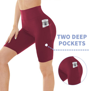 LOGO personnalisé Short de motard pour femmes à taille haute Short de course à pied en spandex tricoté avec poches - Product Image 4