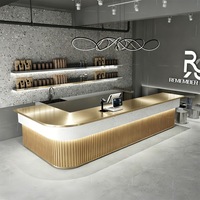Comptoir de réception commercial personnalisé en bois massif et contreplaqué avec logo pour boulangerie, café, pâtisserie