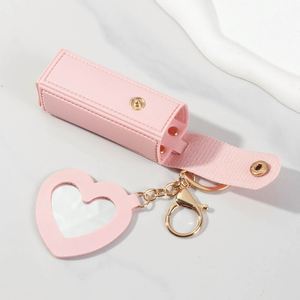 Wholesale PU Lipstick Storage Keychain With Mirror, Brand Logo Promotional Giveaway for Beauty Salon Cosmetic Shop Reward Gift - Product Image 3