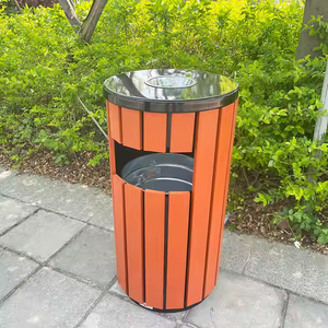 Poubelle extérieure cylindrique en métal avec couvercle WPC, bac à déchets, module supérieur, cendrier, poubelle pour collectivité CE - Product Image 5