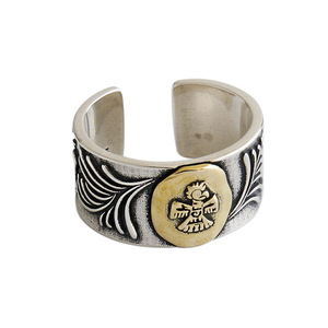 Plata de ley 925 Acabado antiguo Dos tonos Ancho lateral Águila Relieve Retro Minoría Anillo - Product Image 1