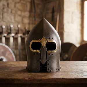 Casque de Chevalier Médiéval en Laiton et Acier, Casque Viking Lough Henney, Armure de Chevalier Médiéval en Laiton Plaqué Acier - Product Image 2