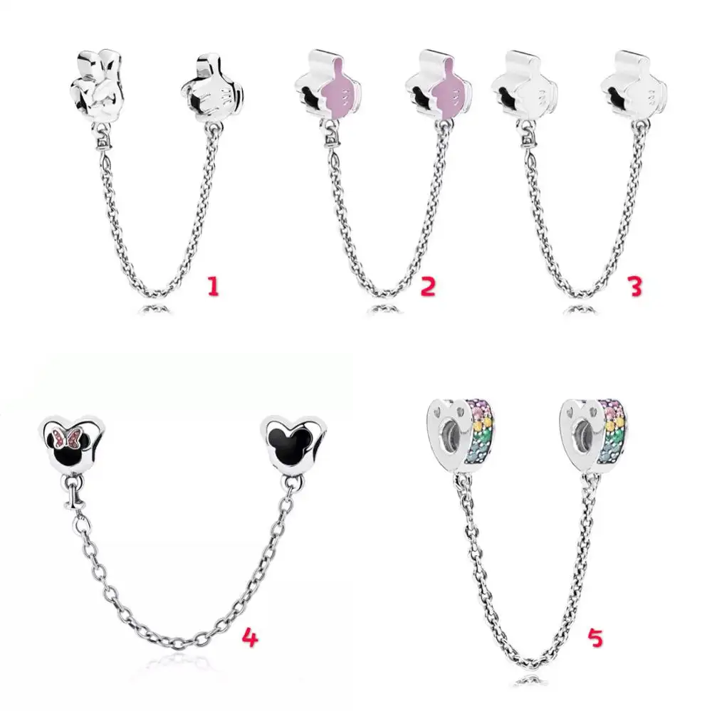 Bow Crystal Lock Key Chain Bead Flower Safety Chain Diy Beads For Jewelry Marking Fit Charm Bracelet