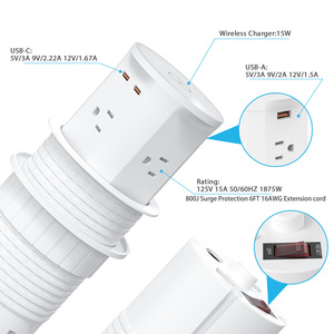 Enchufe Eléctrico Inteligente Retráctil con Carga Inalámbrica de 15W, 4 Tomas de Corriente, Resistente al Agua, con Sistema Neumático ABS para Cocina - Product Image 5