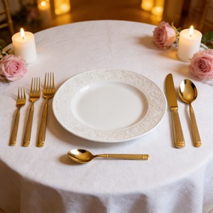 Ensemble de couverts de luxe légers en acier inoxydable pour mariage, design romain moderne, finition miroir dorée, durable, compatible lave-vaisselle, fourchette et couteau - Product Image 5
