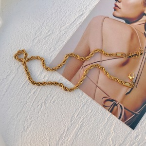 Collana a Catena Intrecciata <span class=keywords><strong>Punk</strong></span> Hip Hop 5mm, Placcata in Oro 18K, Acciaio Inossidabile, Collana Intrecciata Impilabile - Product Image 6