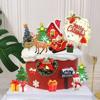 Weihnachts-Kuchendekorations-Set mit Santa, Rentier, Schlitten, Schneemann, Kranz, Baum, Sechseck, Frohe-Weihnachts-Schild, Feiertagsdekoration, Weihnachtsdeko