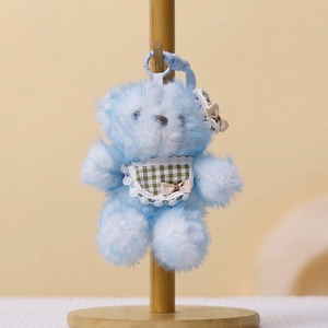 Orsetto di peluche all'ingrosso da 14 cm <span class=keywords><strong>con</strong></span> pelliccia lunga, portachiavi, ciondolo, bambola, orsetto di peluche OEM <span class=keywords><strong>con</strong></span> bavaglino a quadretti per negozi di articoli da regalo e distributori automatici - Product Image 2