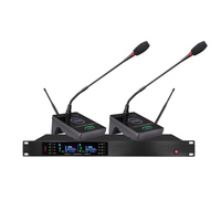 Micrófono de conferencia inalámbrico dual de mano con cuello de cisne y pistola corta, con batería AA, conector XLR, UHF 630-690MHz