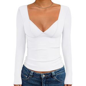 Women's Long Sleeve V Neck <b>Blouse</b> Spandex Polyester Knitted Elastic Everyday Top - Product Image 1