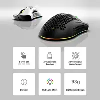 Mouse Game RGB Ringan Nirkabel, Mouse Gaming 6D Dapat Diisi Ulang Tahan Lama 2400DPI dengan Lampu Latar Warna-warni